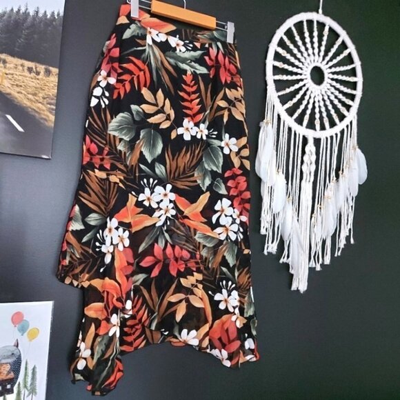 ✨hp✨ VINTAGE EXOTIC TROPICAL FLORAL RUFFLE SKIRT - Picture 7 of 10